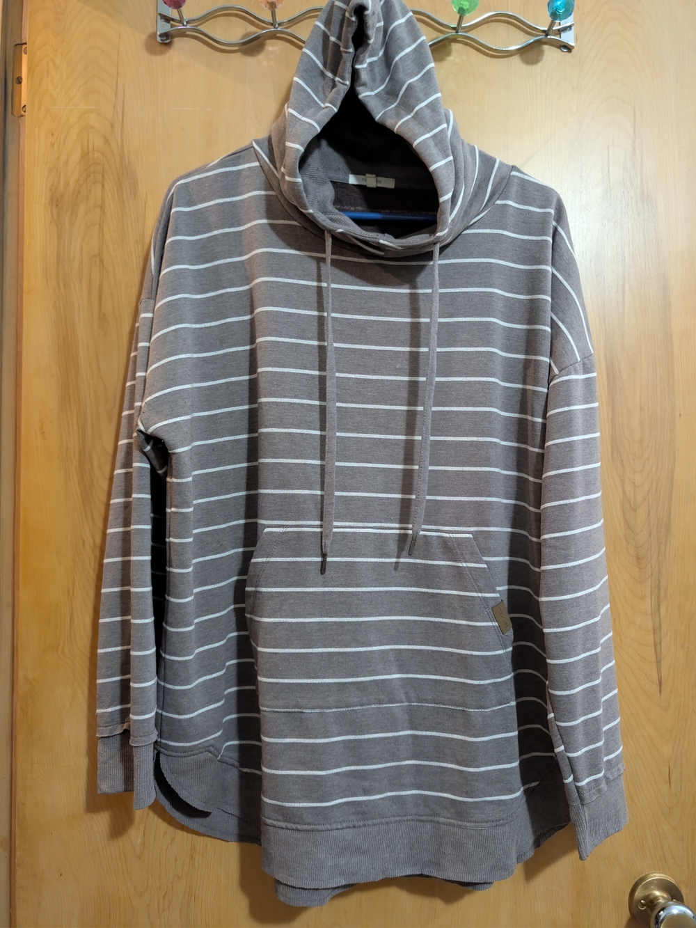 Maurices Gray and White Striped Turtleneck Hoodie Sweater